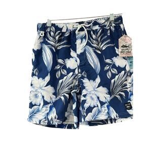 Spicy Tuna Mesh Lined Drawstring Swim Trunks Men Small blue white Hawaiian NWT